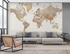Light Vintage World Map Wallpaper : Sepia Political Map Mural - View 3