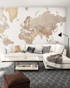 Light Vintage World Map Wallpaper : Sepia Political Map Mural - View 4