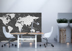 Brick World Map Wallpaper : White Continents on Charcoal Stone Mural - View 4