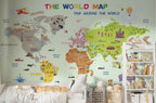 Educational World Map Wallpaper : Mint Landmarks and Flags Kids Mural - View 2