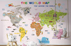 Educational World Map Wallpaper : Blush Pink Landmarks and Flags Kids Mural