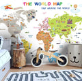 Educational World Map Wallpaper : Bright White Landmarks and Flags Kids Mural