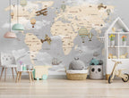 Kids Adventure Map Wallpaper : Grey Ocean Airplanes and Ships Mural