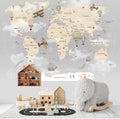 Grey Kids World Map Wallpaper : Biplanes, Balloons and Tall Ship Mural