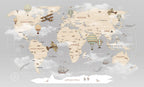 Kids Adventure Map Wallpaper : Grey Ocean Airplanes and Ships Mural - View 2