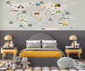 Turkish Kids World Map Wallpaper : Cartoon Vehicles Map Mural