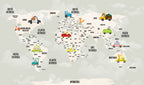 Turkish Kids World Map Wallpaper : Cartoon Vehicles Map Mural - View 2