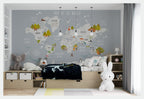 Woodland Kids World Map Wallpaper : Grey Trees and Animals Mural - View 3