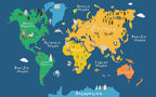 Navy Kids Animal World Map Wallpaper : Bright Continents Mural - View 2