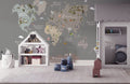 Taupe Kids World Map Wallpaper : Cactus and Animal Doodles Mural
