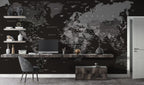 Black World Map Wallpaper : Charcoal Political Atlas Mural