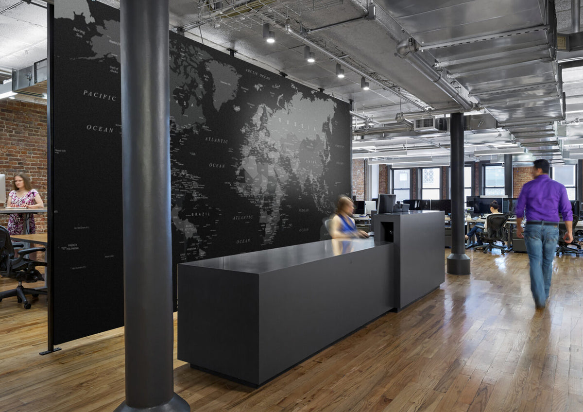 Black World Map Wallpaper : Charcoal Political Atlas Mural - View 3