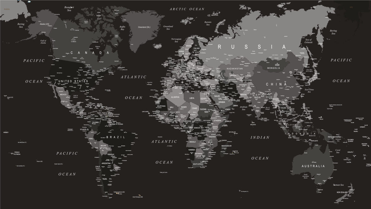Black World Map Wallpaper : Charcoal Political Atlas Mural - flat design