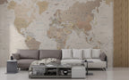 Classic Political World Map Wallpaper : Soft Beige Map Mural