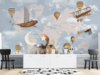 Sky Kids World Map Wallpaper : Flying Ships and Balloons Mural