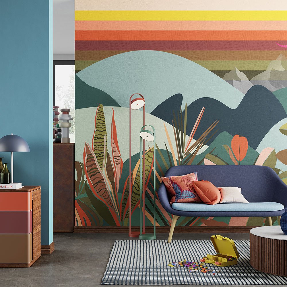 Retro Mountain Wallpaper : Colorful Geometric Hills Mural