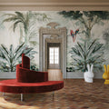 Misty Parrot Forest Wallpaper : Pale Green Tropical Mural