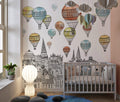 Hot Air Balloon City Wallpaper : Sketched Skyline Mural
