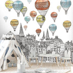 Hot Air Balloon City Wallpaper : Sketched Skyline Mural - View 5