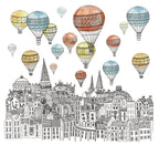 Hot Air Balloon City Wallpaper : Sketched Skyline Mural - View 2