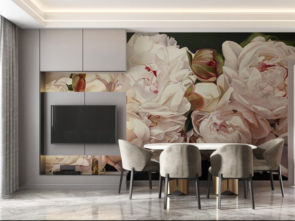 Large White Rose Wallpaper : Oversized Blush Petals Mural