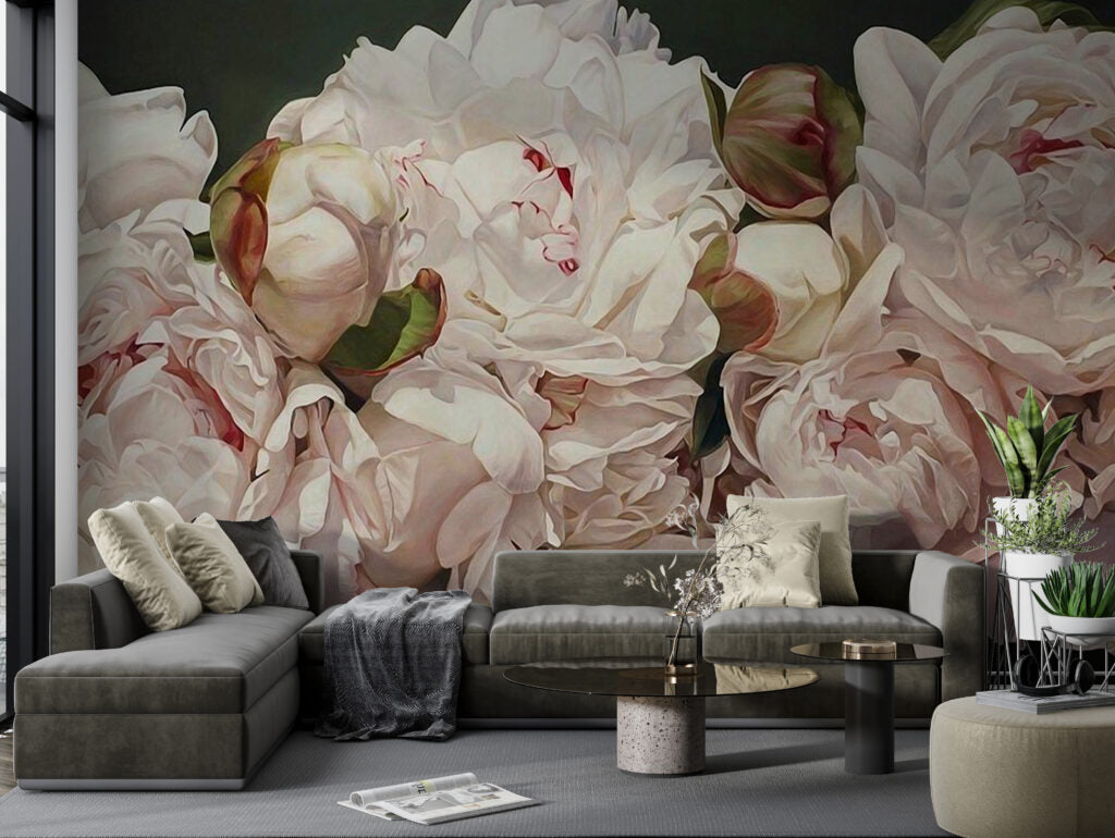 Large White Rose Wallpaper : Oversized Blush Petals Mural - View 3