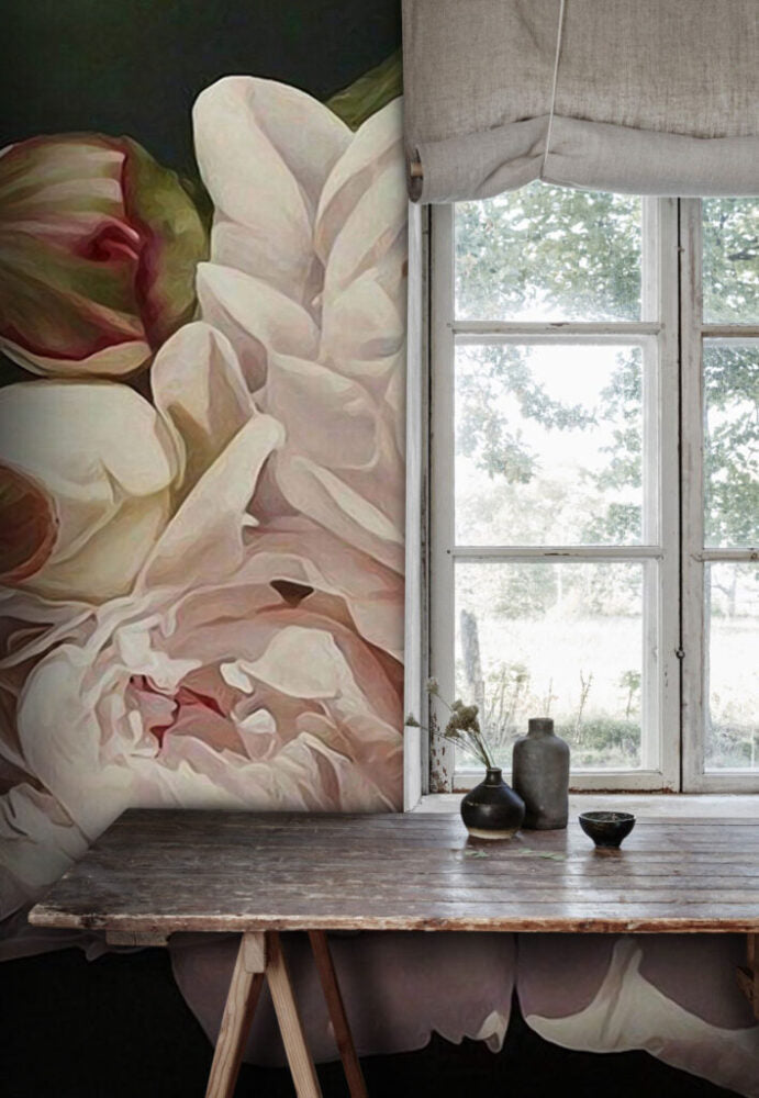 Large White Rose Wallpaper : Oversized Blush Petals Mural - View 5