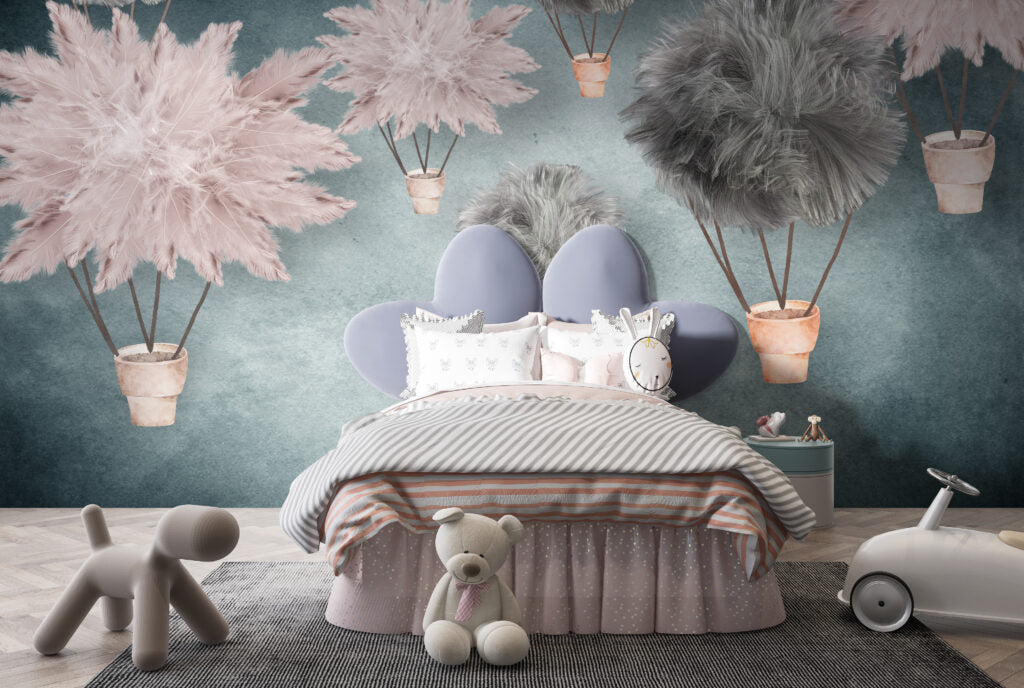 Fluffy Balloon Wallpaper : Dreamy Feather Hot Air Balloons Mural