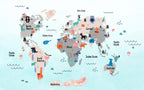 Mint Kids Animal Map Wallpaper : Folk Motif World Mural - View 2