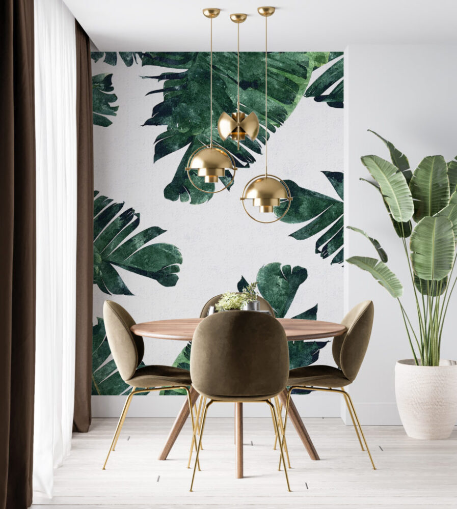 Green Tropical Leaf Wallpaper : Monstera Corner Accent Mural
