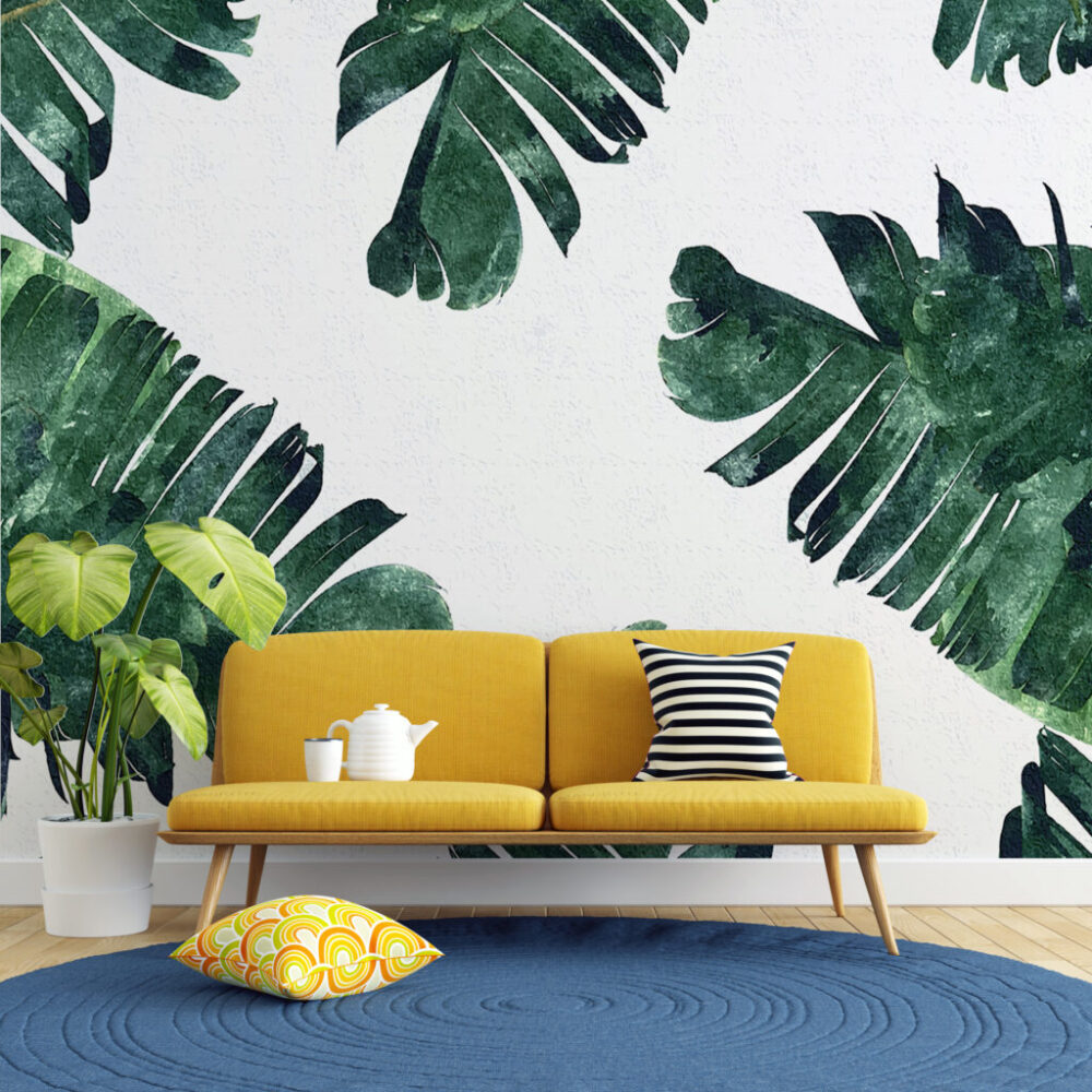 Green Tropical Leaf Wallpaper : Monstera Corner Accent Mural - View 5
