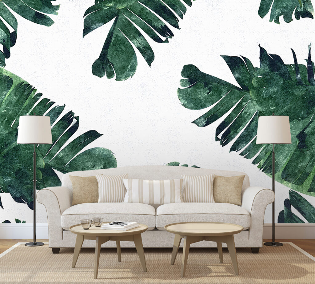 Green Tropical Leaf Wallpaper : Monstera Corner Accent Mural - View 3