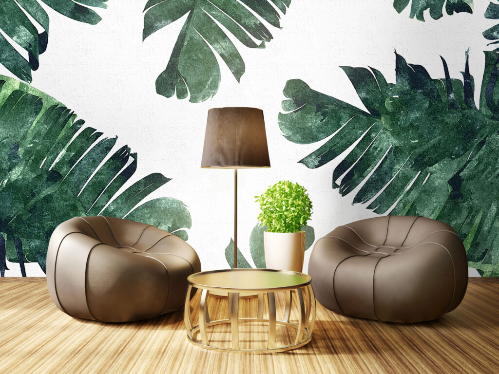 Green Tropical Leaf Wallpaper : Monstera Corner Accent Mural - View 6
