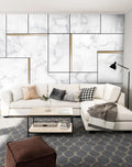 White Marble Wallpaper : Geometric Black Line Tile Mural