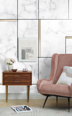 White Marble Wallpaper : Geometric Black Line Tile Mural - View 3