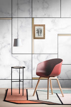White Marble Wallpaper : Geometric Black Line Tile Mural - View 5