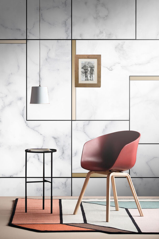White Marble Wallpaper : Geometric Black Line Tile Mural - View 5