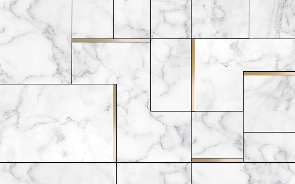 White Marble Wallpaper : Geometric Black Line Tile Mural - View 2