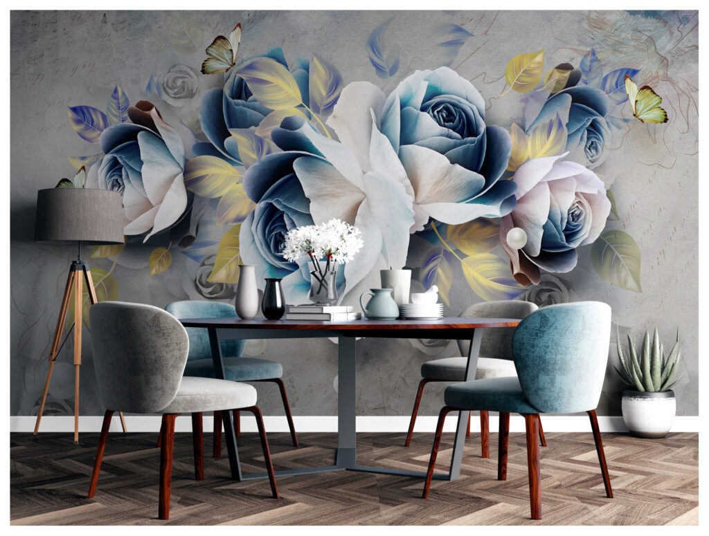Blue Rose Wallpaper : Oversized 3D Floral Mural - View 3