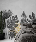 Black And White Leaf Wallpaper : Monstera And Fern Sketch Mural