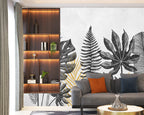 Black And White Leaf Wallpaper : Monstera And Fern Sketch Mural - View 5