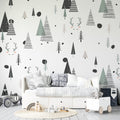 Scandinavian Tree Wallpaper : Kids Triangle Forest Pattern