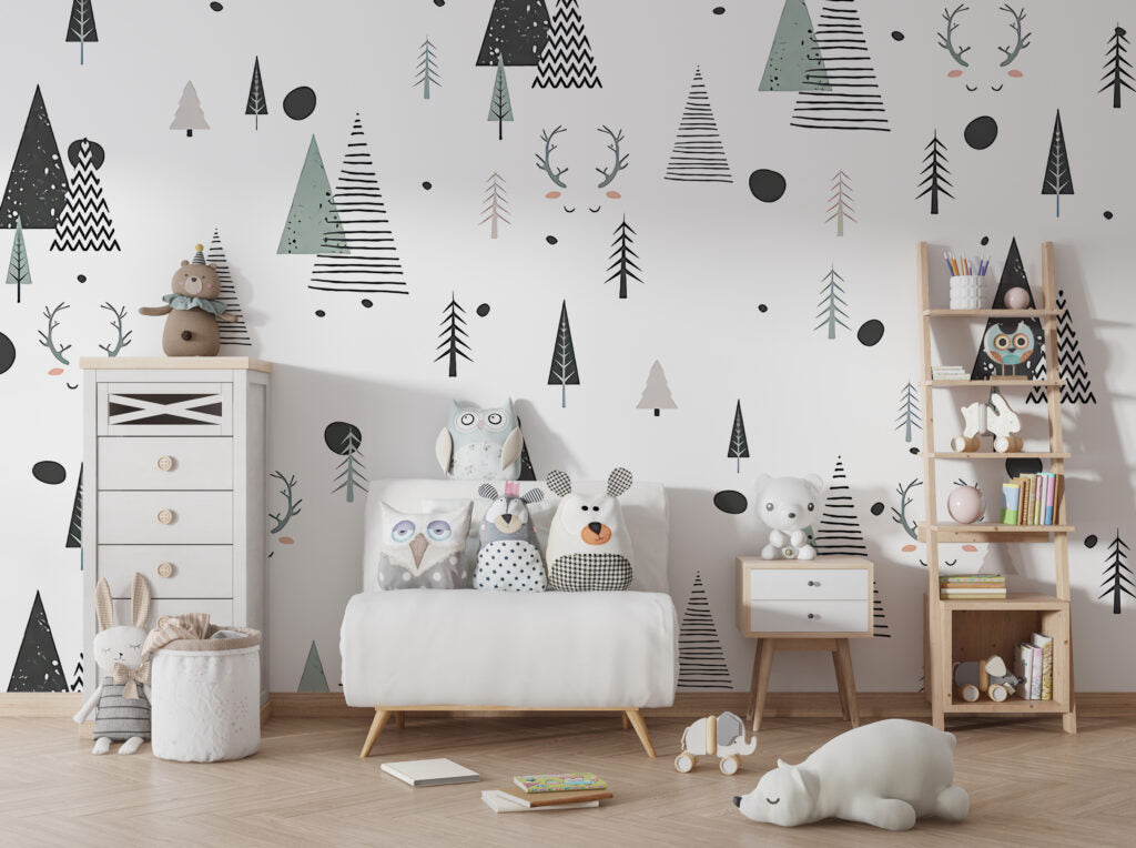 Scandinavian Tree Wallpaper : Kids Triangle Forest Pattern - View 3