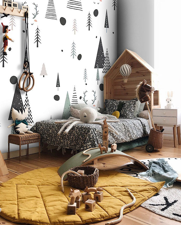 Scandinavian Tree Wallpaper : Kids Triangle Forest Pattern - View 6