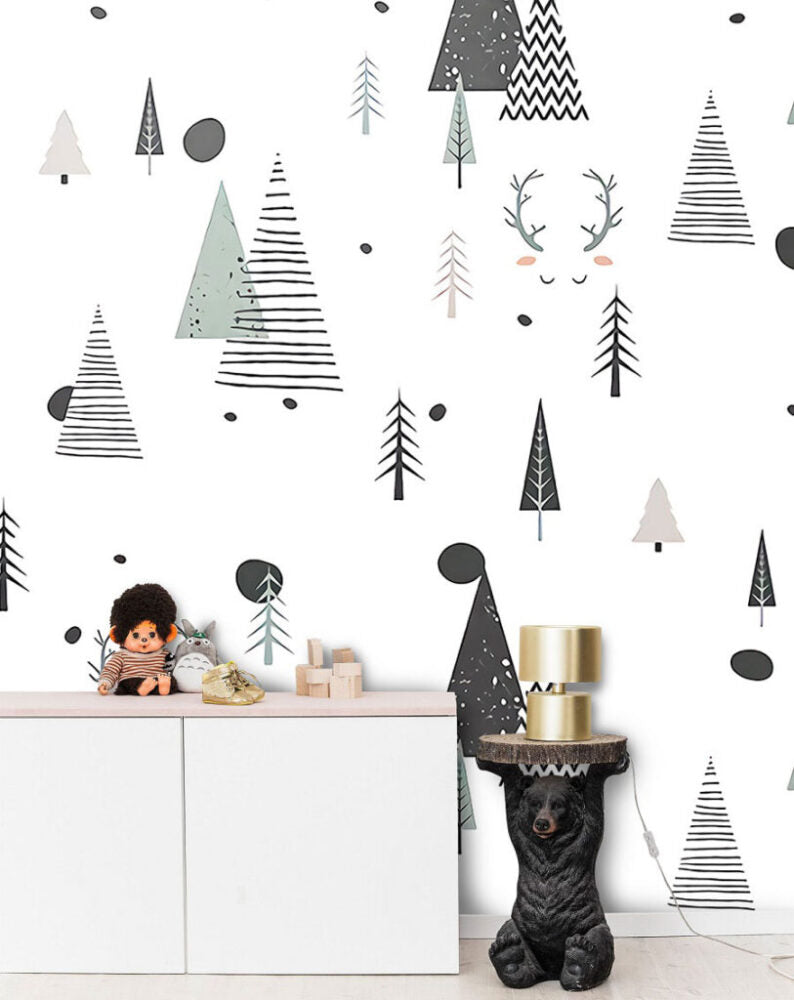 Scandinavian Tree Wallpaper : Kids Triangle Forest Pattern - View 5