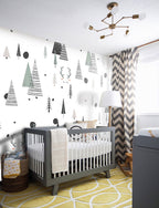 Scandinavian Tree Wallpaper : Kids Triangle Forest Pattern - View 4