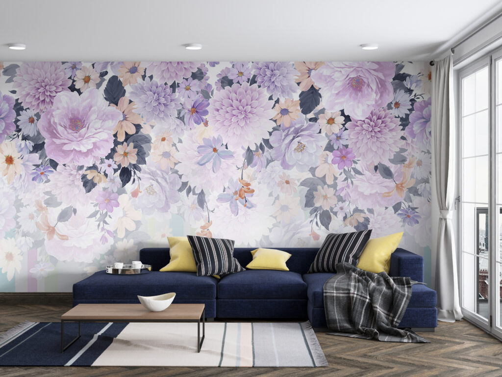 Lilac Floral Wallpaper : Pastel Blossom Cascade Mural - View 3