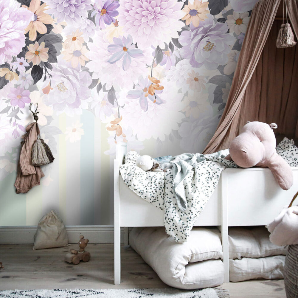 Lilac Floral Wallpaper : Pastel Blossom Cascade Mural - View 5