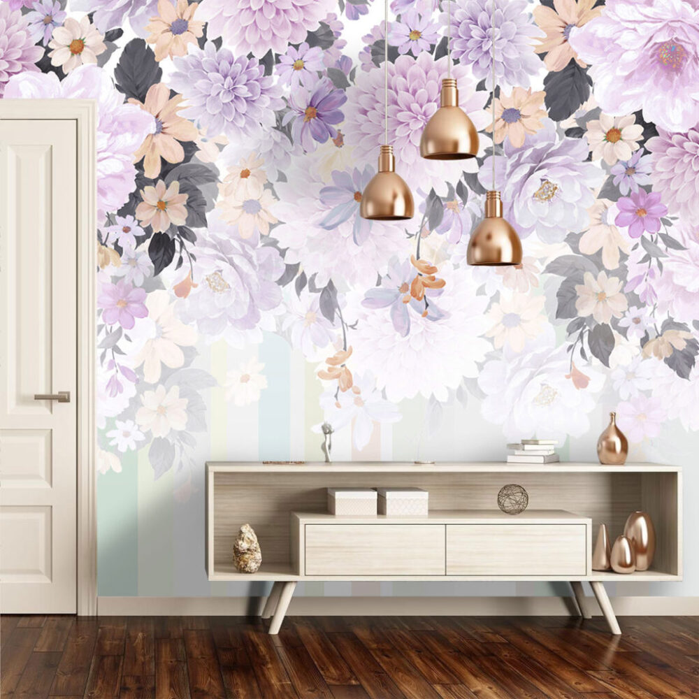 Lilac Floral Wallpaper : Pastel Blossom Cascade Mural - View 4