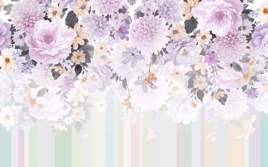 Lilac Floral Wallpaper : Pastel Blossom Cascade Mural - View 2